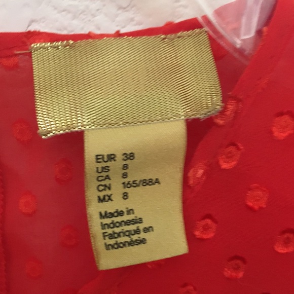 H&M Red Blouse Ruffle Swiss Polka Dot Sheer Lightweight Keyhole Top Sz 8 S M - Picture 7 of 9